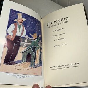1938 Pinocchio the story of a puppet book color plate illustrated Nelson